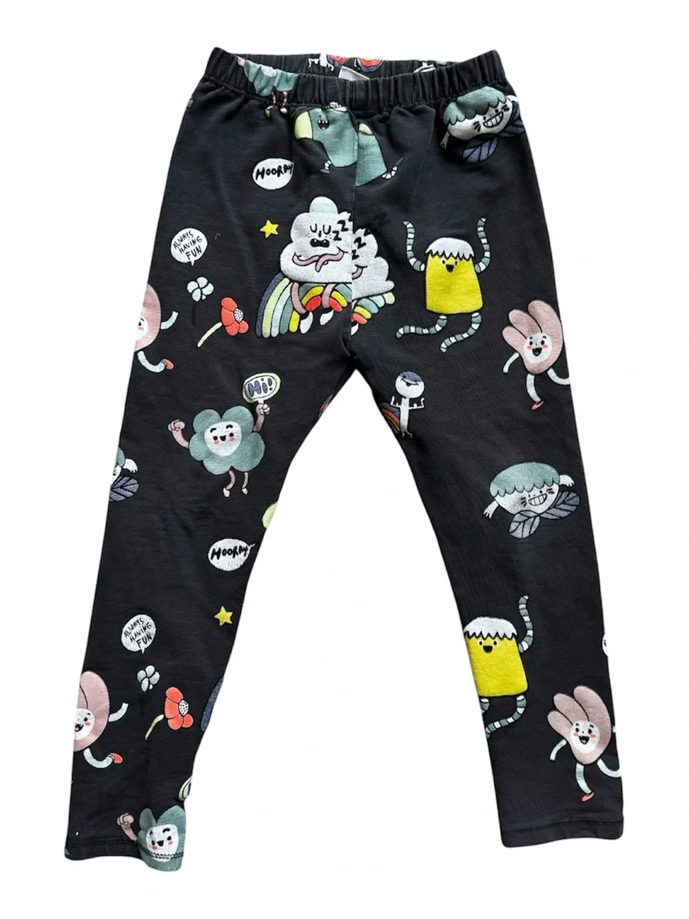 ZARA Kids Black PANTS WITH Fun print SIZE 4-5.